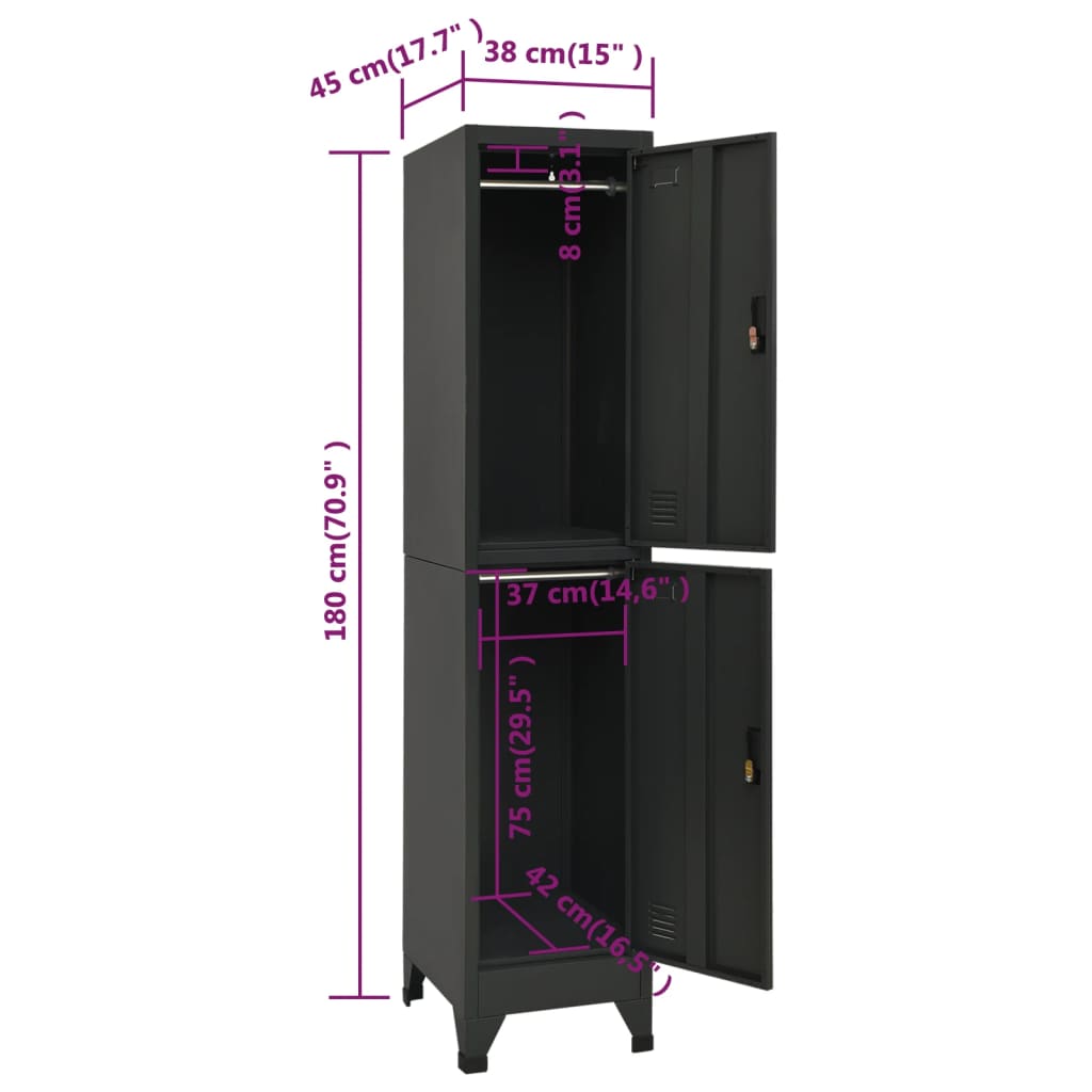 Locker cabinet anthracite 38x45x180 cm steel