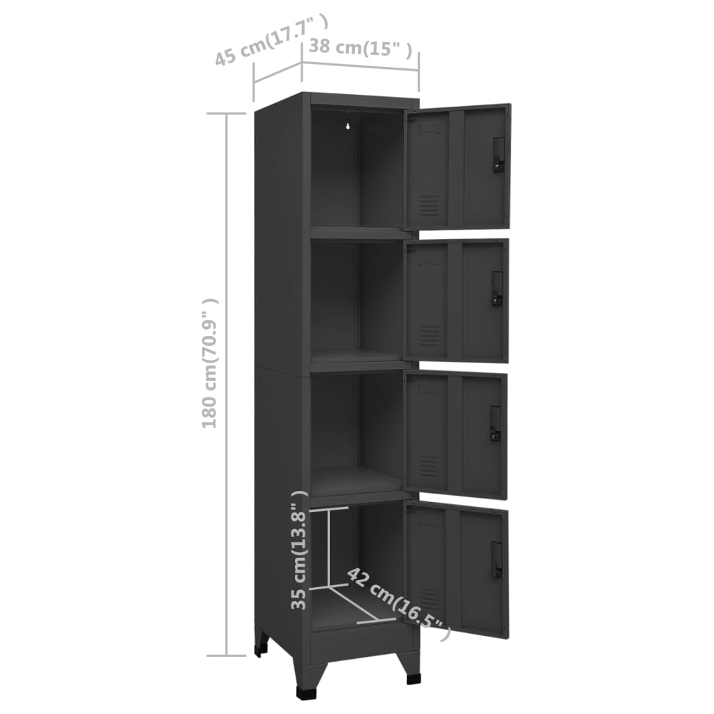Locker cabinet anthracite 38x45x180 cm steel