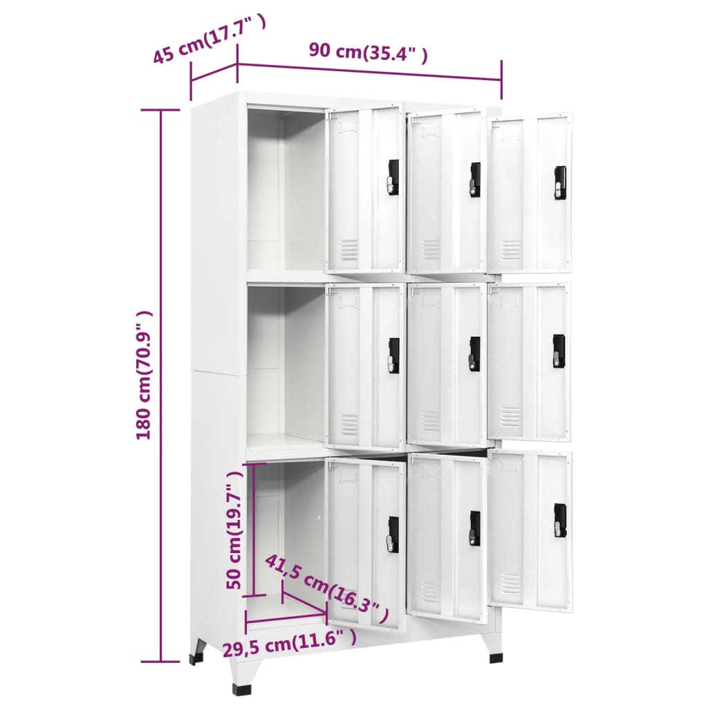 Locker cabinet white 90x45x180 cm steel