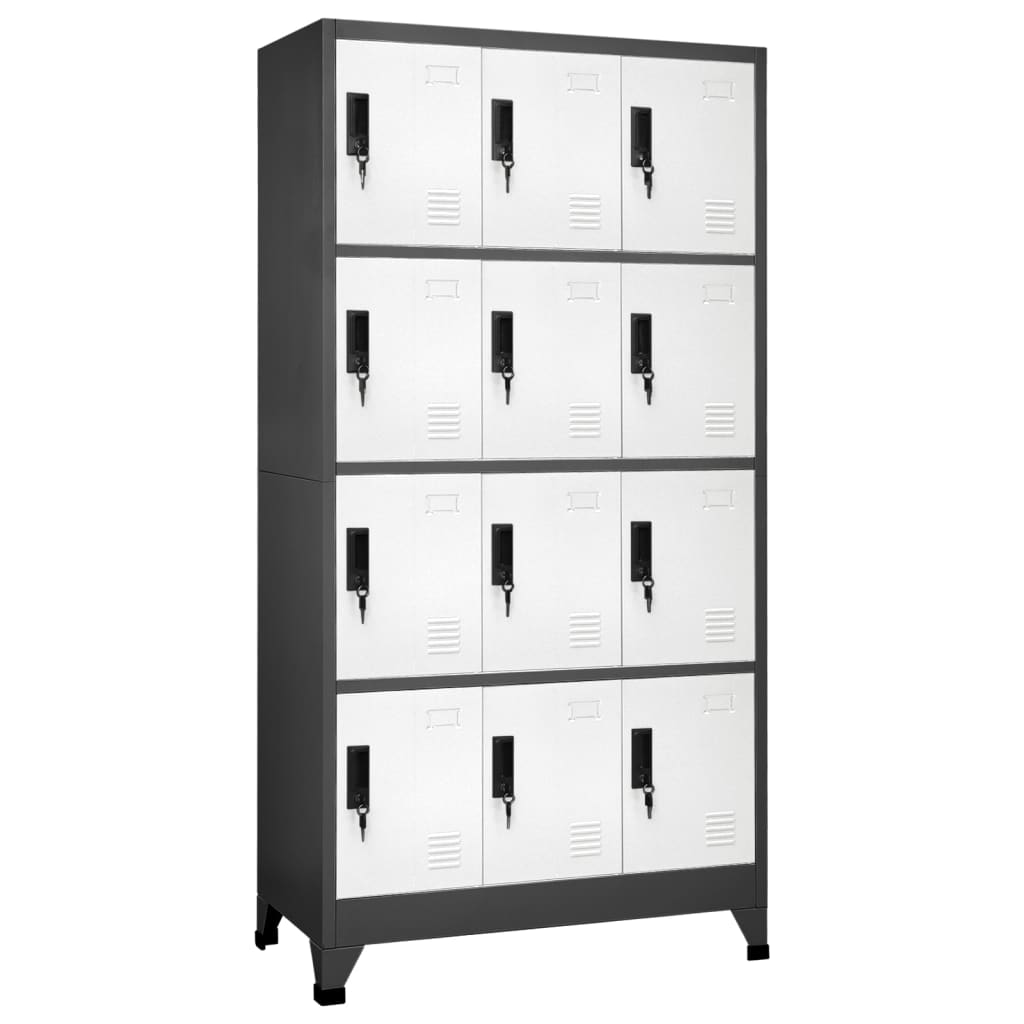 Locker cabinet anthracite and white 90x45x180 cm steel