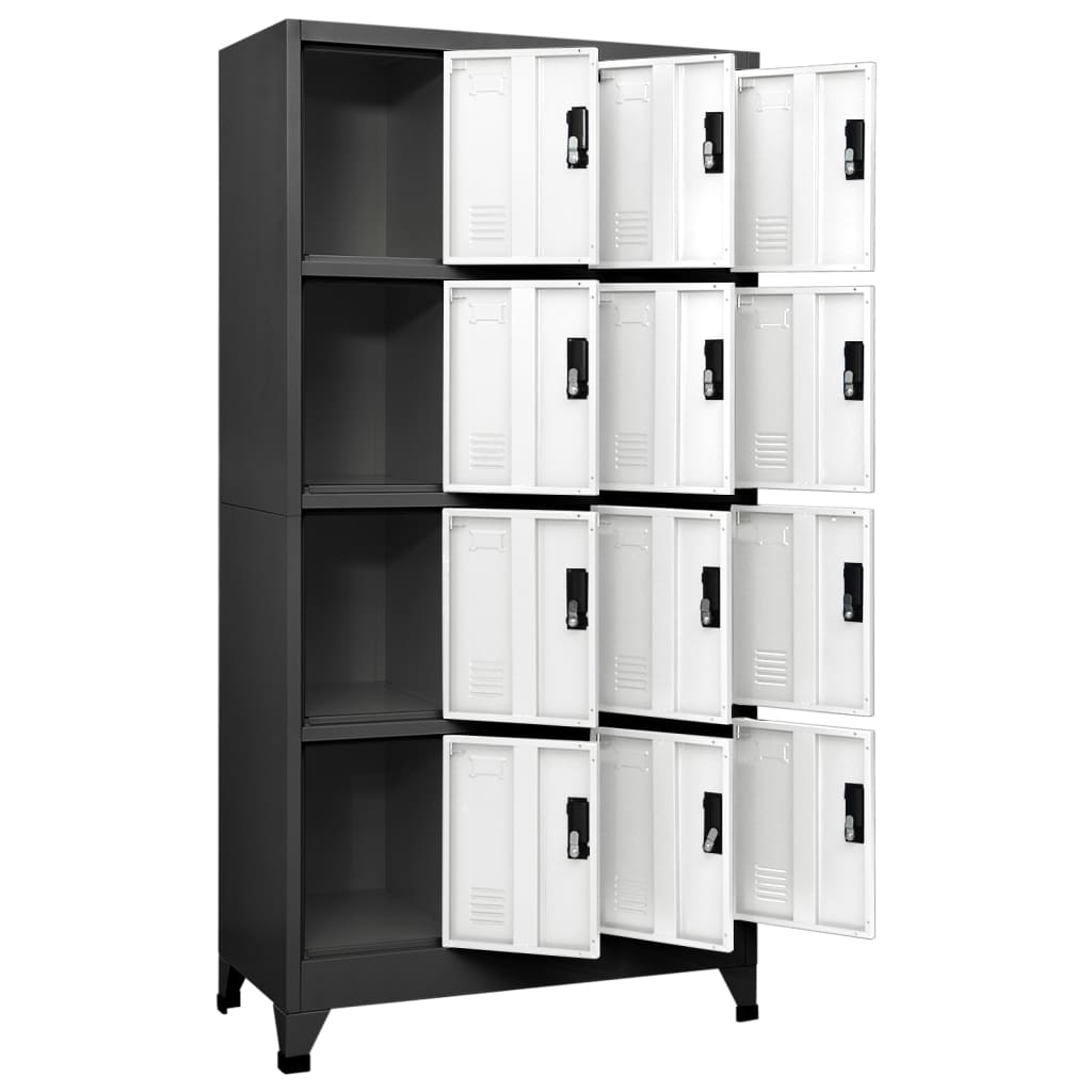 Locker cabinet anthracite and white 90x45x180 cm steel