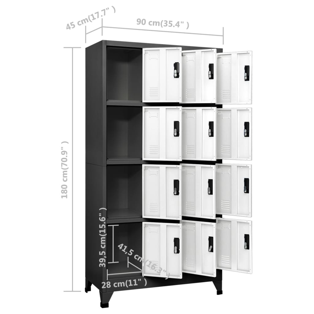 Locker cabinet anthracite and white 90x45x180 cm steel