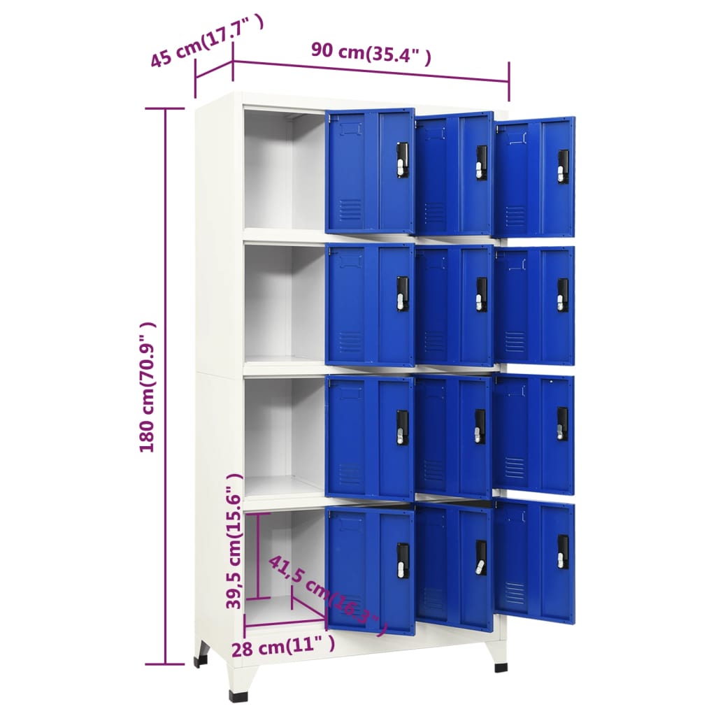 Locker cabinet grey and blue 90x45x180 cm steel
