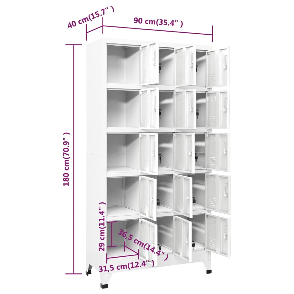 Locker cabinet light grey 90x40x180 cm steel