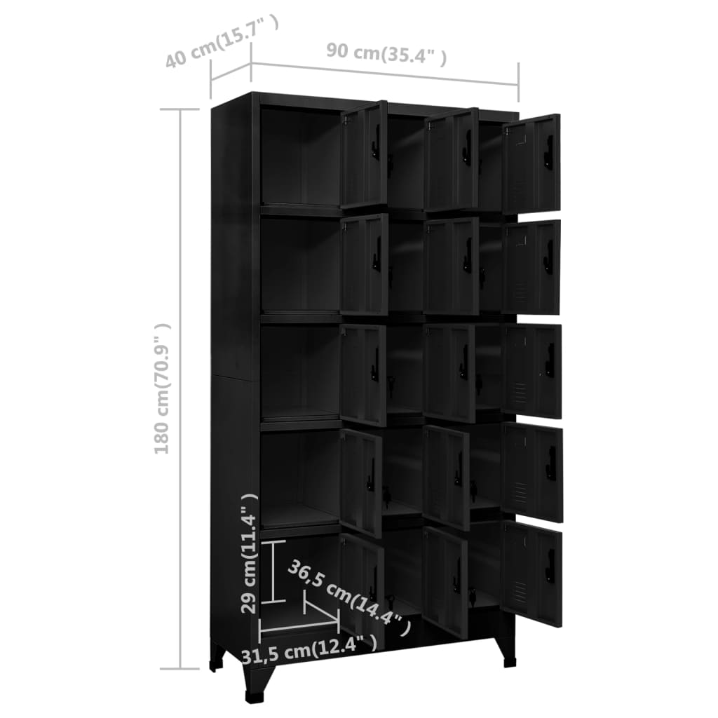 Locker cabinet black 90x40x180 cm steel