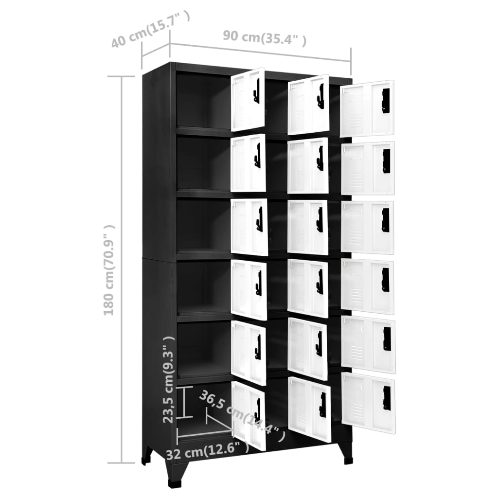 Locker cabinet anthracite and white 90x40x180 cm steel