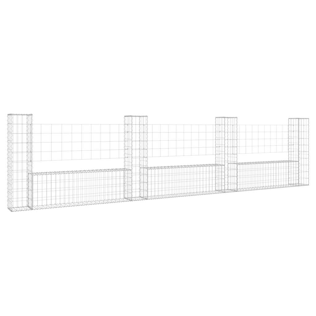 Gabion basket U-shape with 4 iron pillars 380x20x100 cm