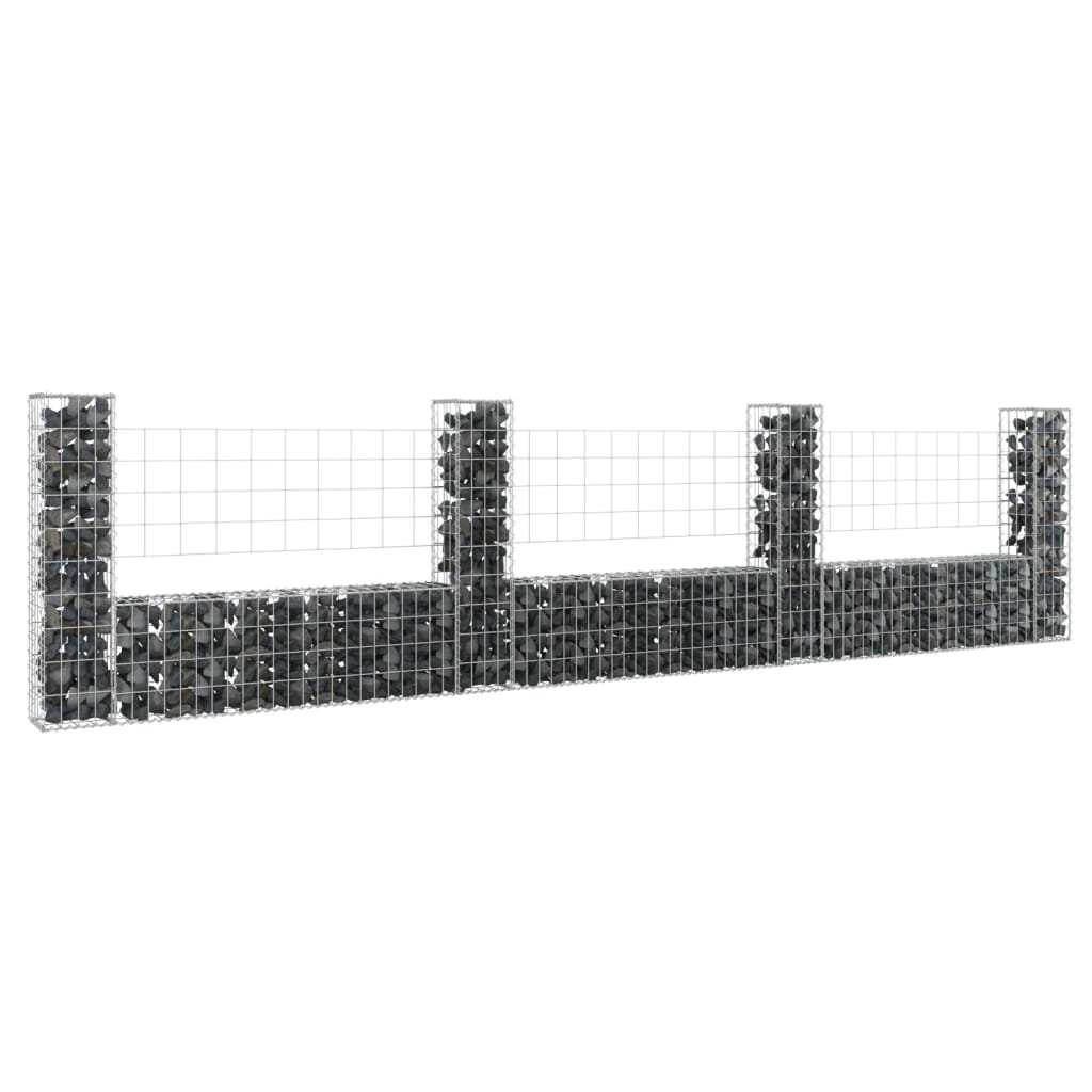 Gabion basket U-shape with 4 iron pillars 380x20x100 cm