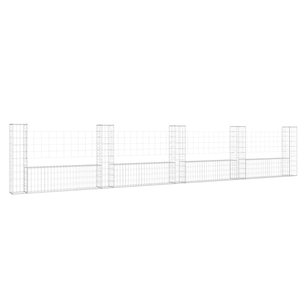 Gabion basket U-shape with 5 iron columns 500x20x100 cm