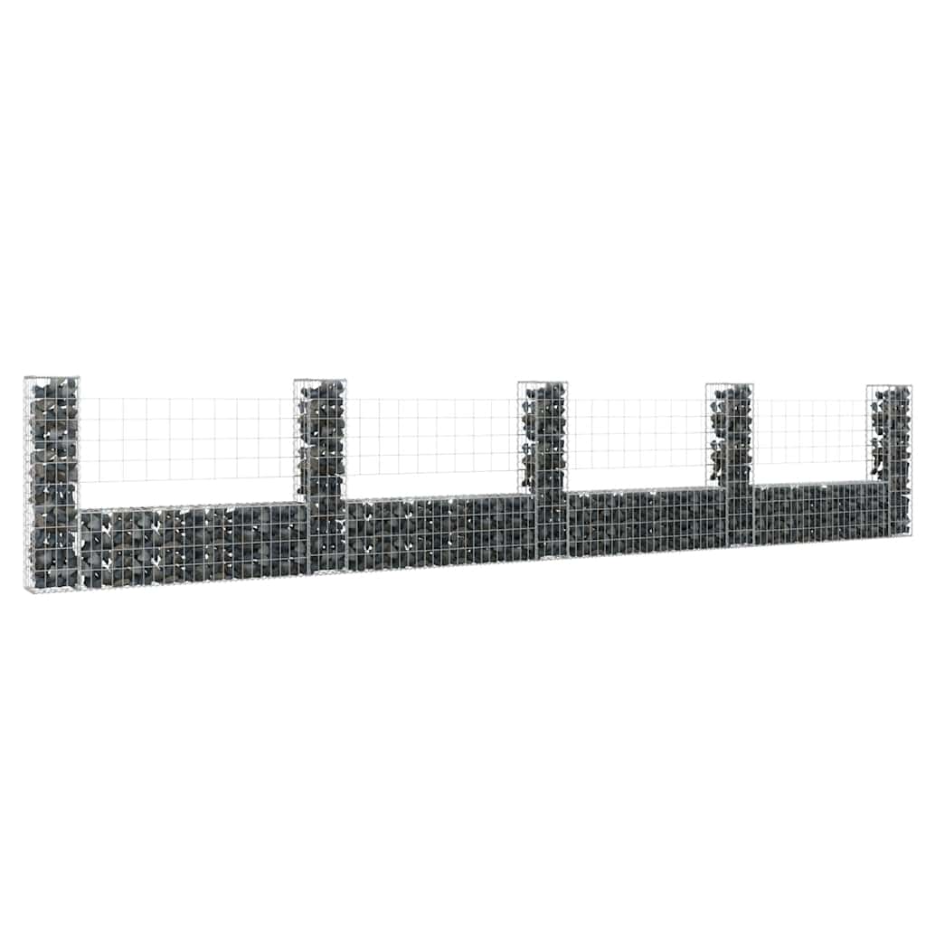 Gabion basket U-shape with 5 iron columns 500x20x100 cm