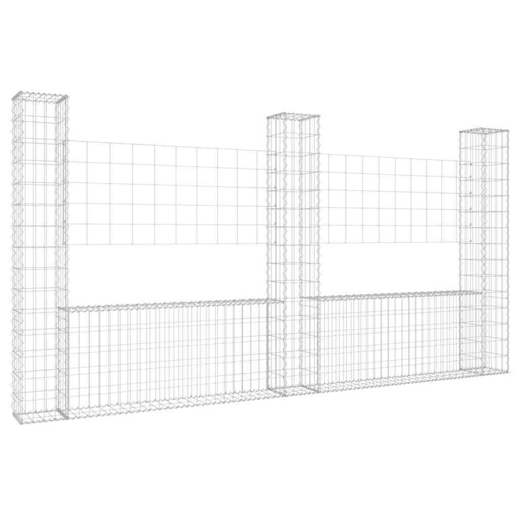 Gabion basket U-shape with 3 iron pillars 260x20x150 cm
