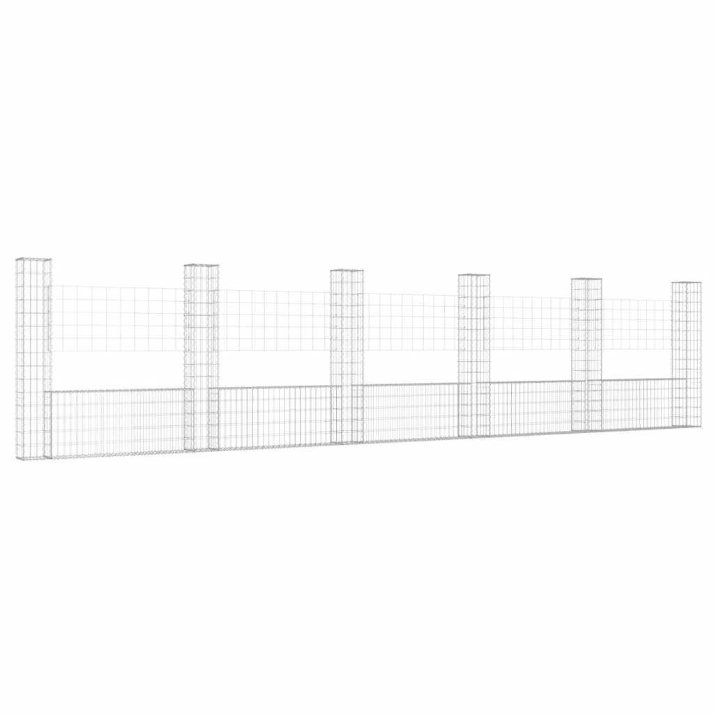 Gabionenkorb U-Form mit 6 Säulen Eisen 620x20x150 cm