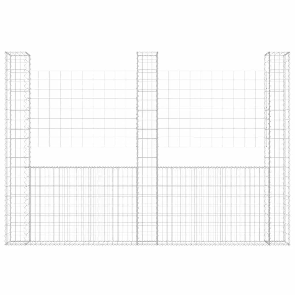 Gabionenkorb U-Form mit 3 Säulen Eisen 260x20x200 cm