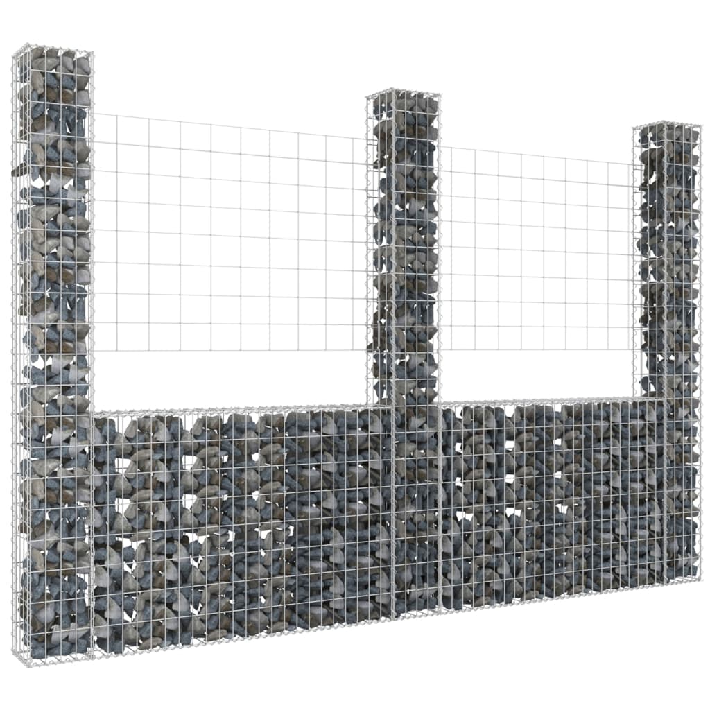 Gabion basket U-shape with 3 iron pillars 260x20x200 cm