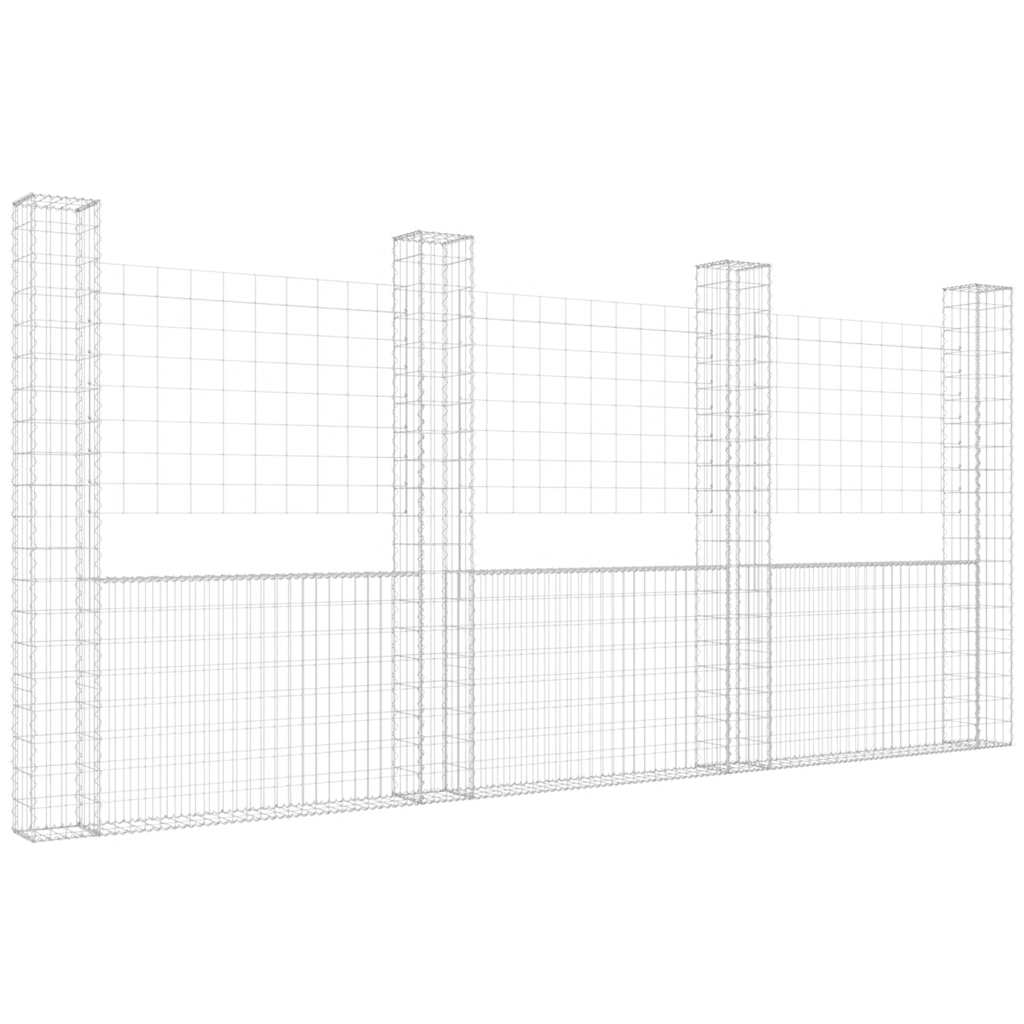 Gabion basket U-shape with 4 iron pillars 380x20x200 cm