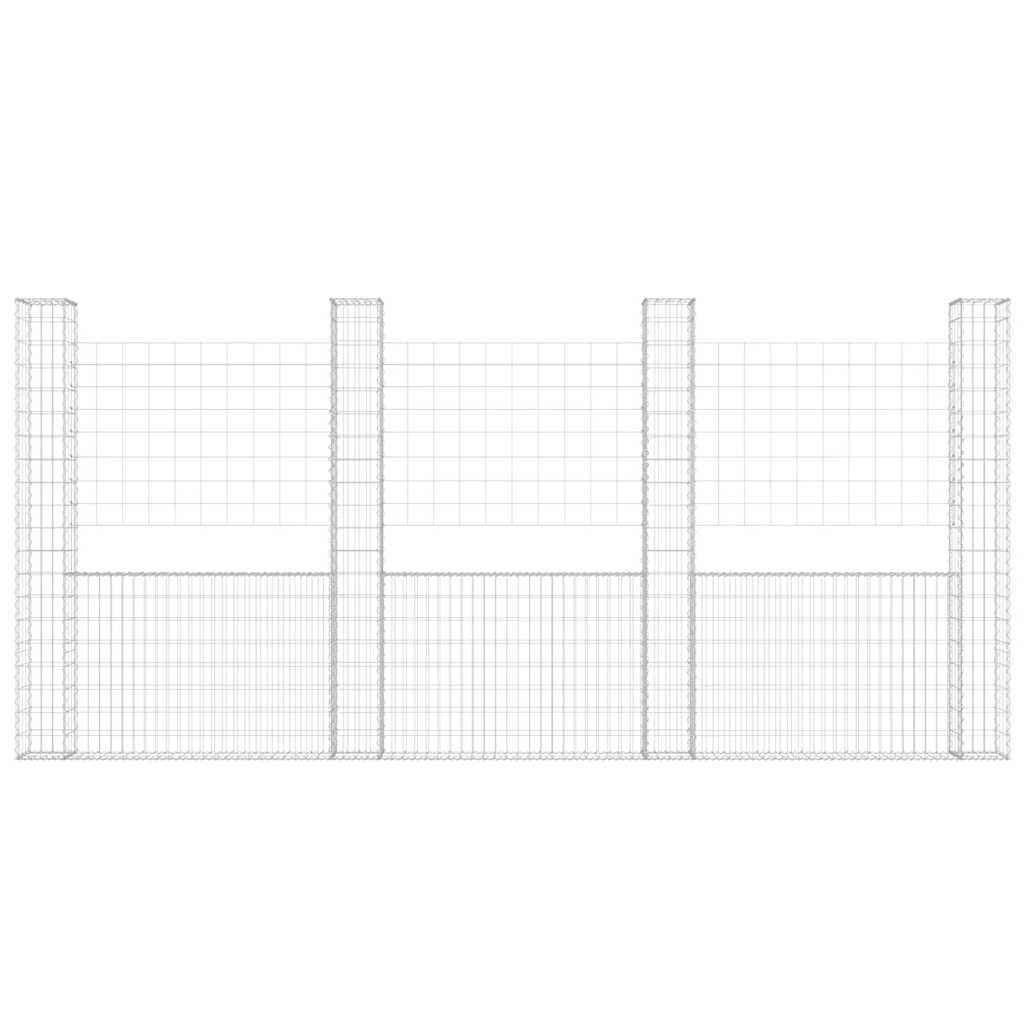 Gabionenkorb U-Form mit 4 Säulen Eisen 380x20x200 cm