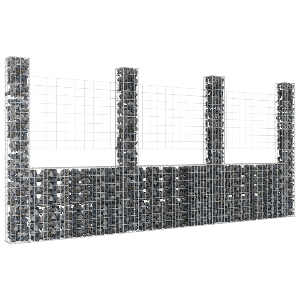 Gabion basket U-shape with 4 iron pillars 380x20x200 cm