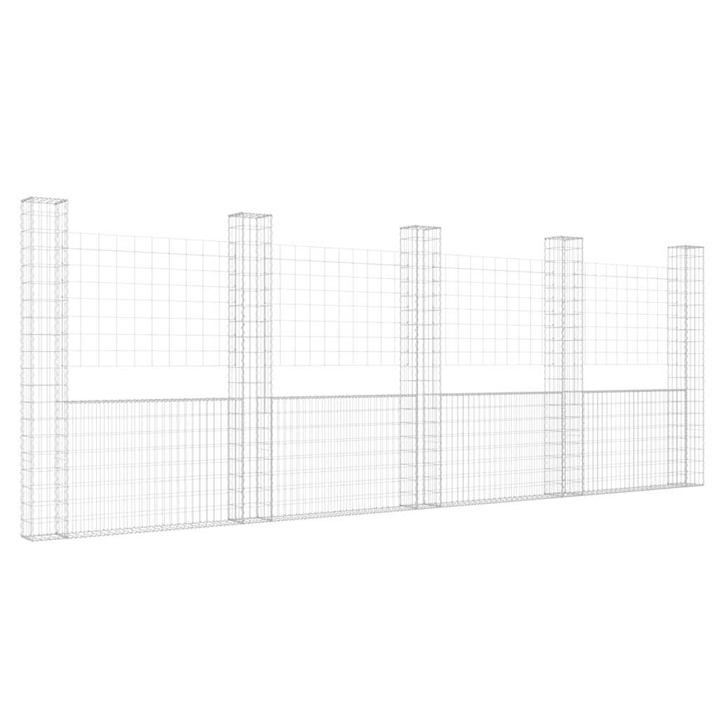 Gabion basket U-shape with 5 iron columns 500x20x200 cm