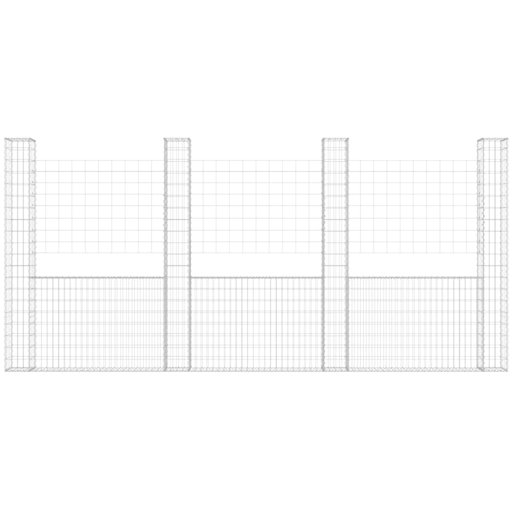 Gabion basket U-shape with 5 iron columns 500x20x200 cm
