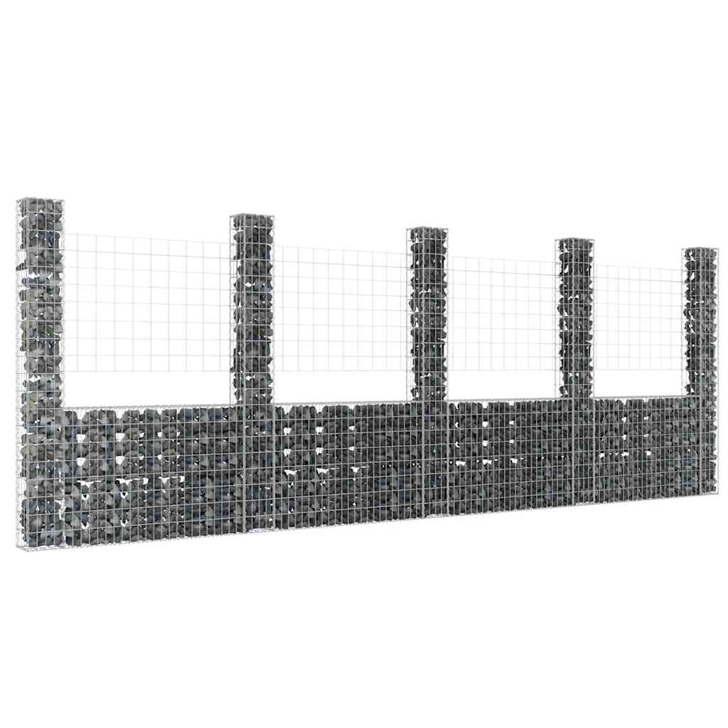 Gabion basket U-shape with 5 iron columns 500x20x200 cm
