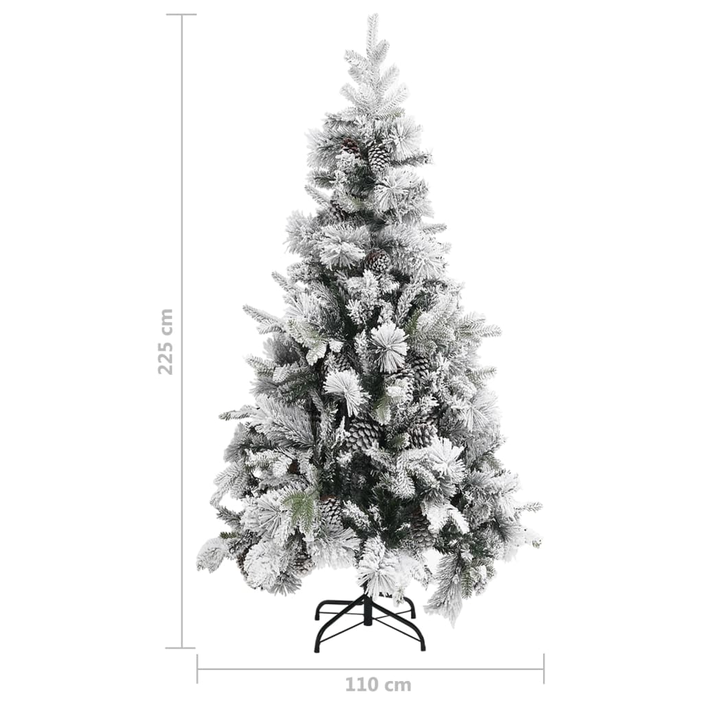 Christmas tree with cones, snow-covered, 225 cm, PVC &amp; PE