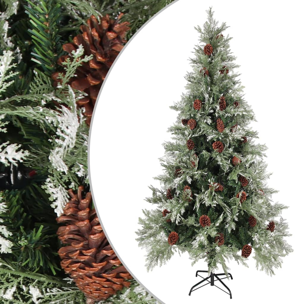 Christmas tree with cones green and white 225 cm PVC &amp; PE