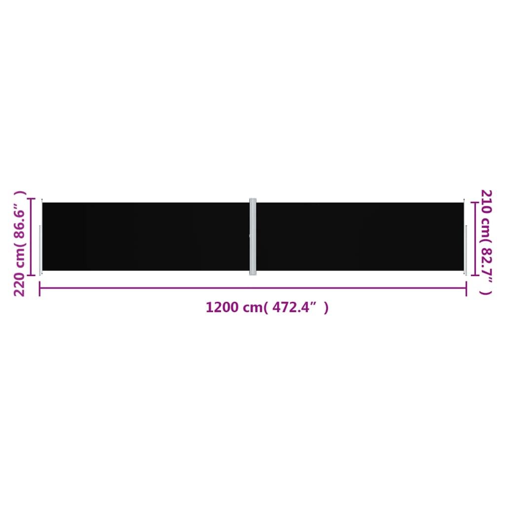 Seitenmarkise Ausziehbar Schwarz 220x1200 cm