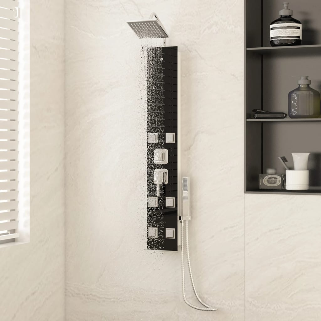 Shower panel glass 18x45.5x130 cm black