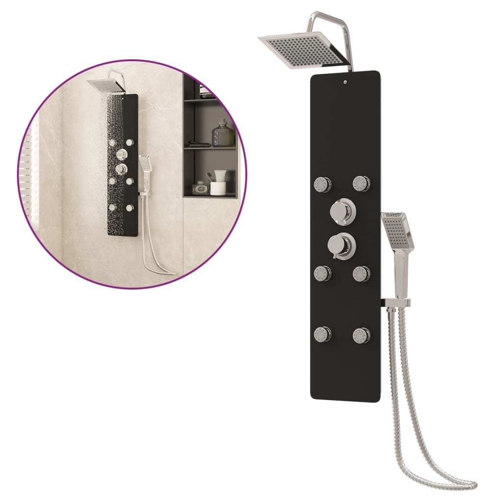 Shower panel glass 25x47.5x130 cm black