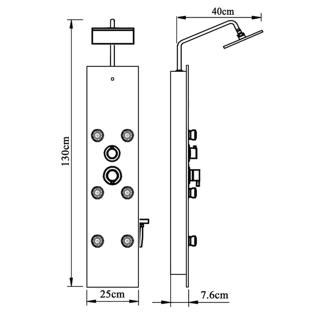 Shower panel glass 25x47.5x130 cm black
