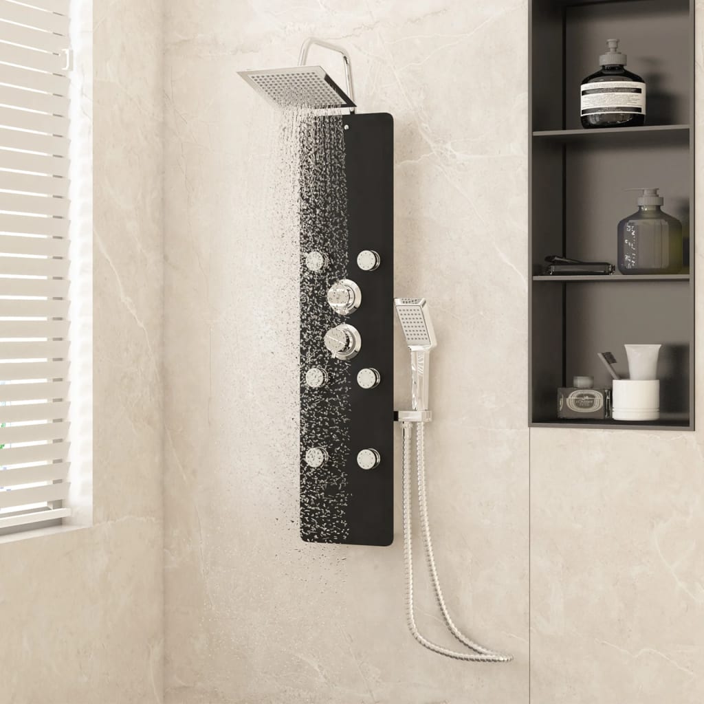 Shower panel glass 25x47.5x130 cm black