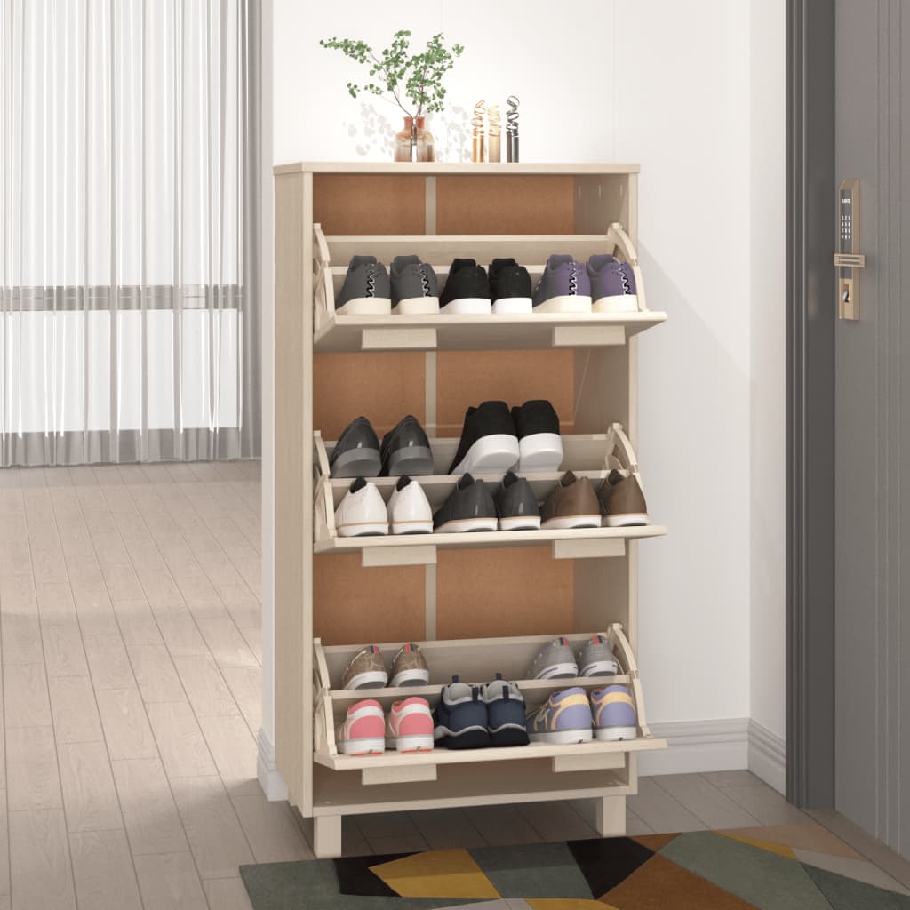 Shoe cabinet HAMAR honey brown 59.5x35x117 cm solid pine wood