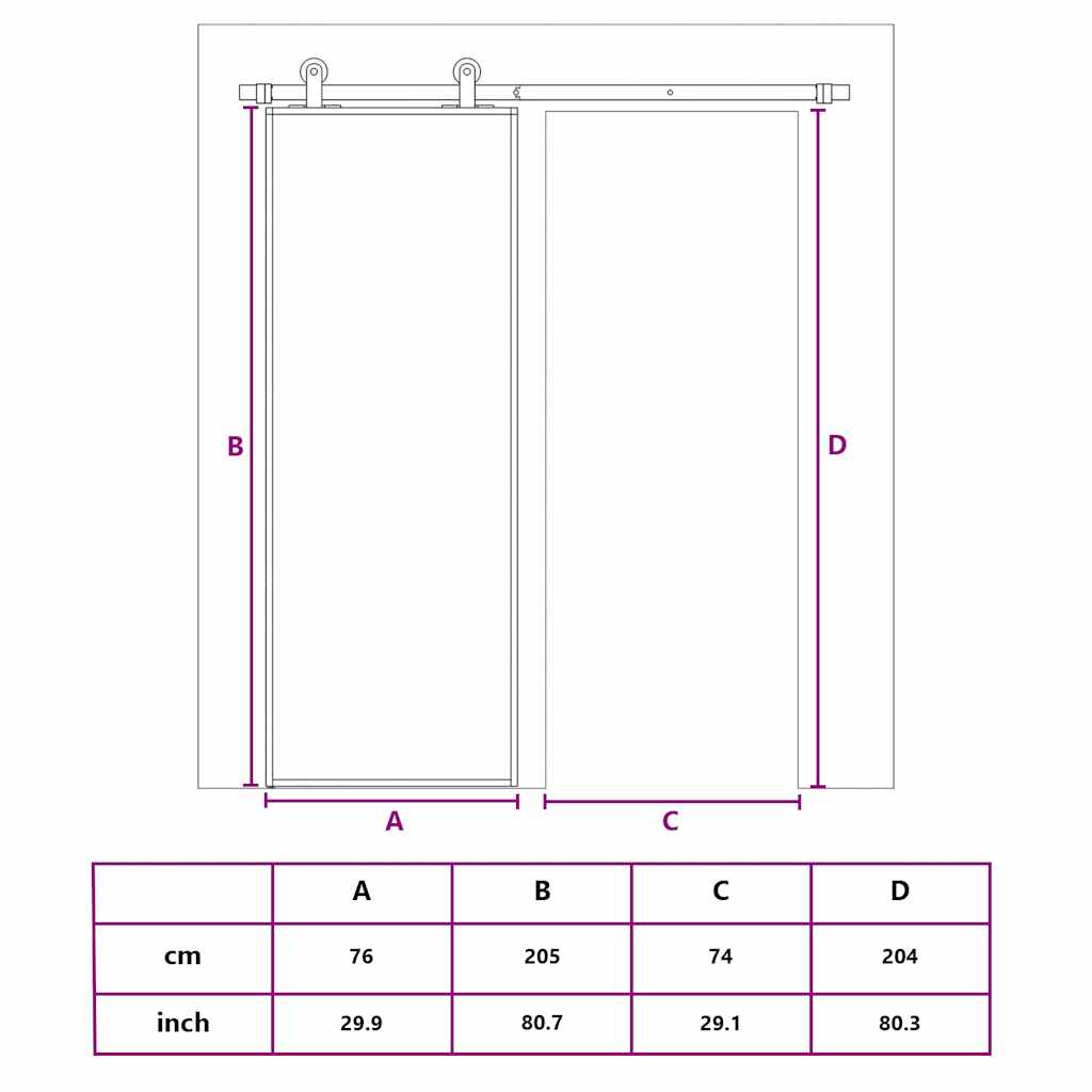 Schiebetür ESG-Mattglas und Aluminium 76x205 cm Weiß