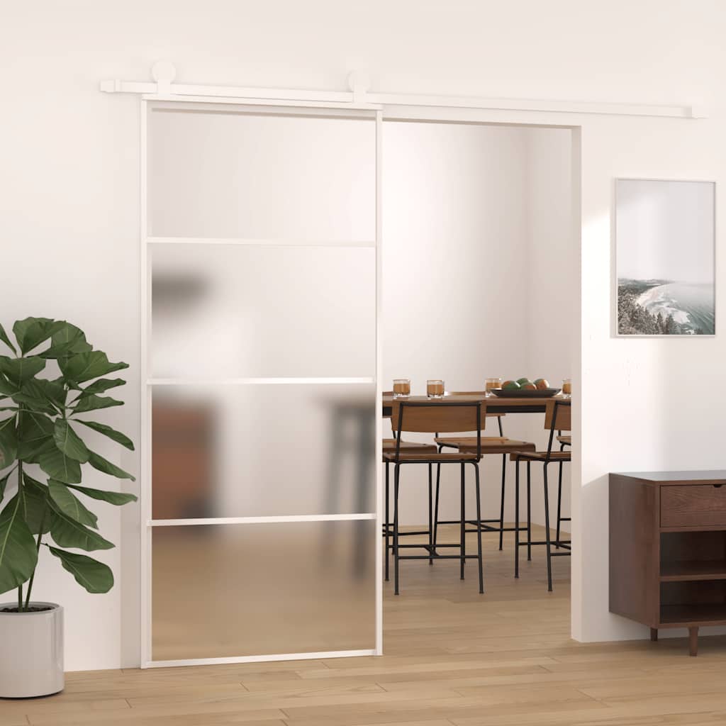 Schiebetür ESG-Mattglas und Aluminium 90x205 cm Weiß