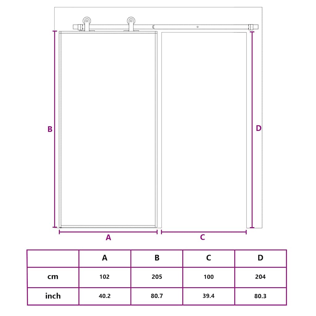 Schiebetür ESG Glas und Aluminium mattiert 102,5x205 cm Schwarz