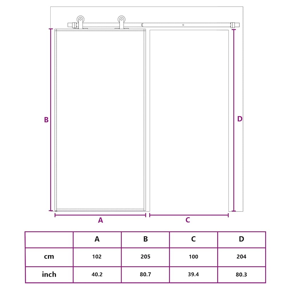 Schiebetür ESG Glas und Aluminium mattiert 102,5x205 cm Weiß
