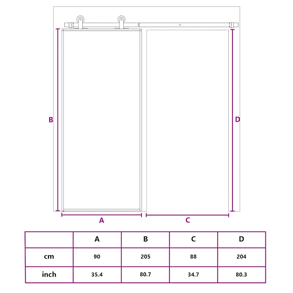 Schiebetür ESG-Glas und Aluminium 90x205 cm Weiß