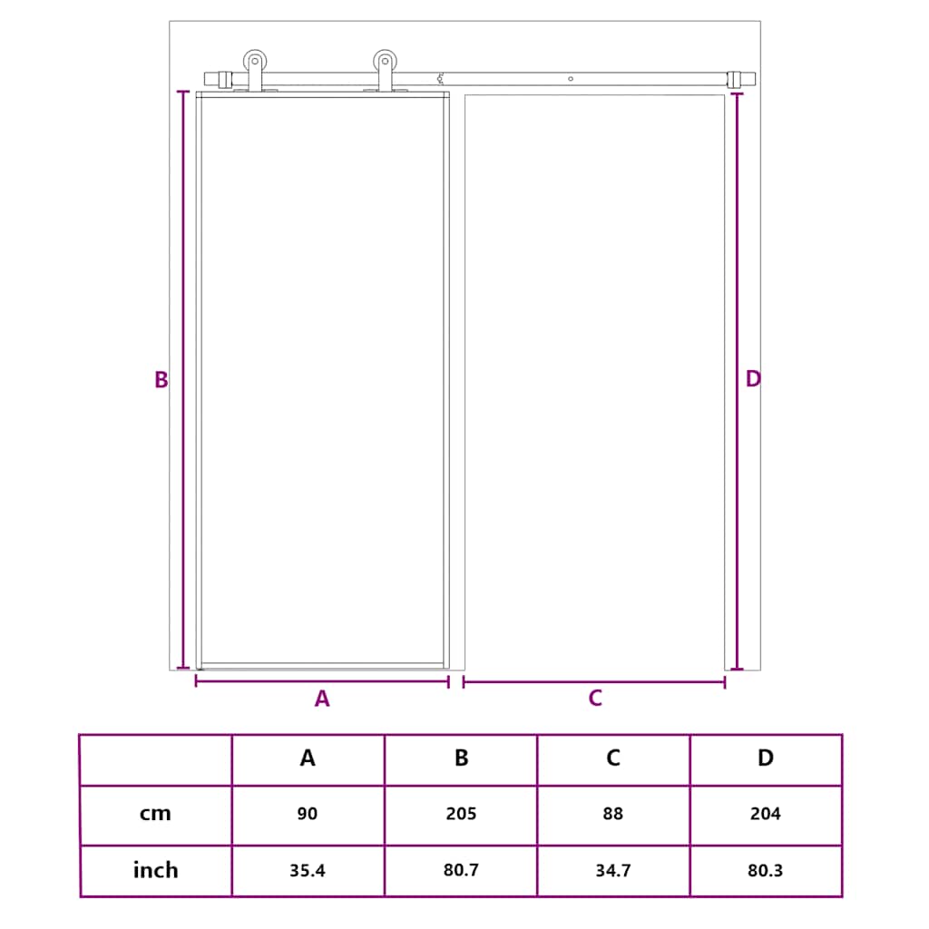 Schiebetür ESG-Mattglas und Aluminium 90x205 cm Weiß