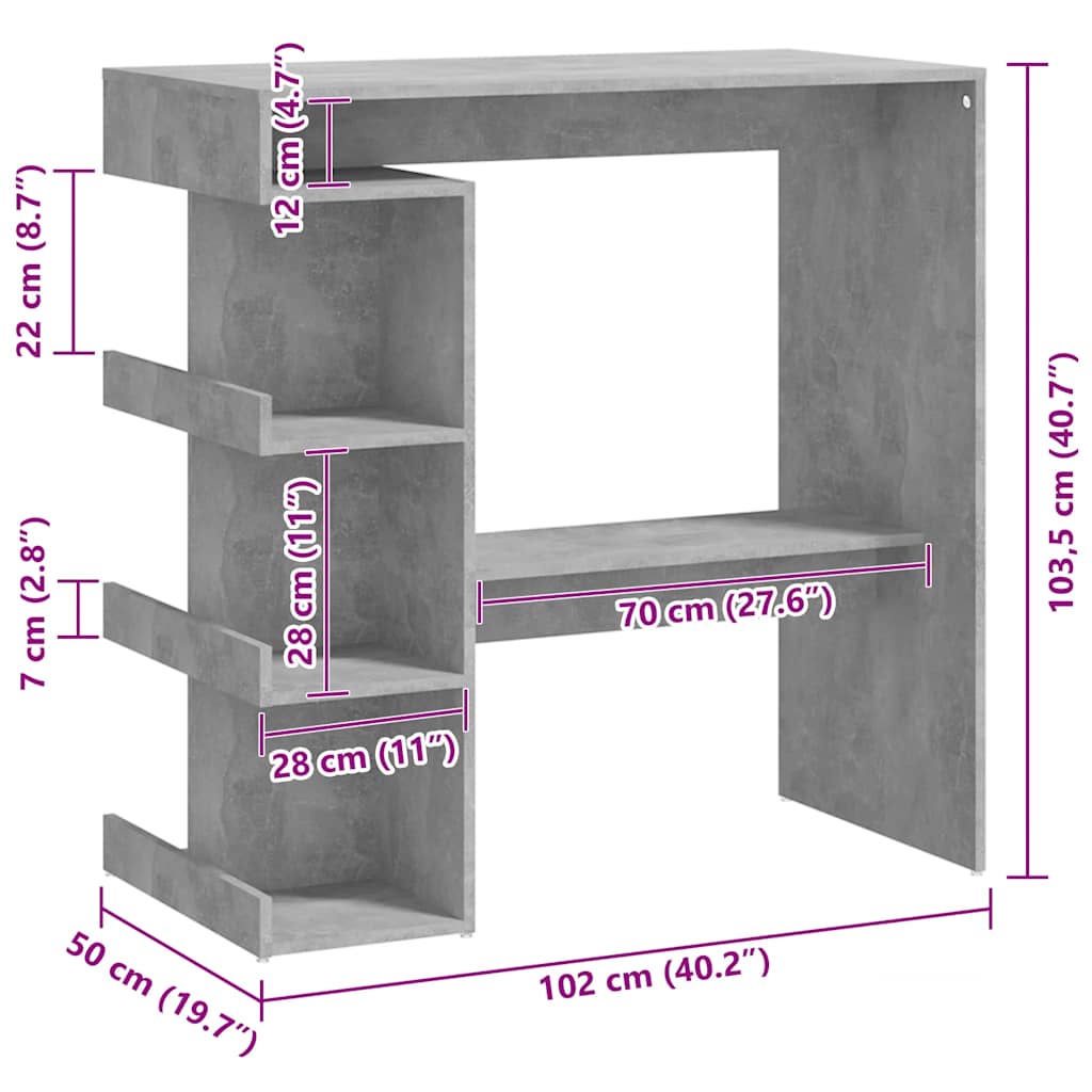 Bartisch mit Regal Betongrau 100x50x101,5 cm Holzwerkstoff