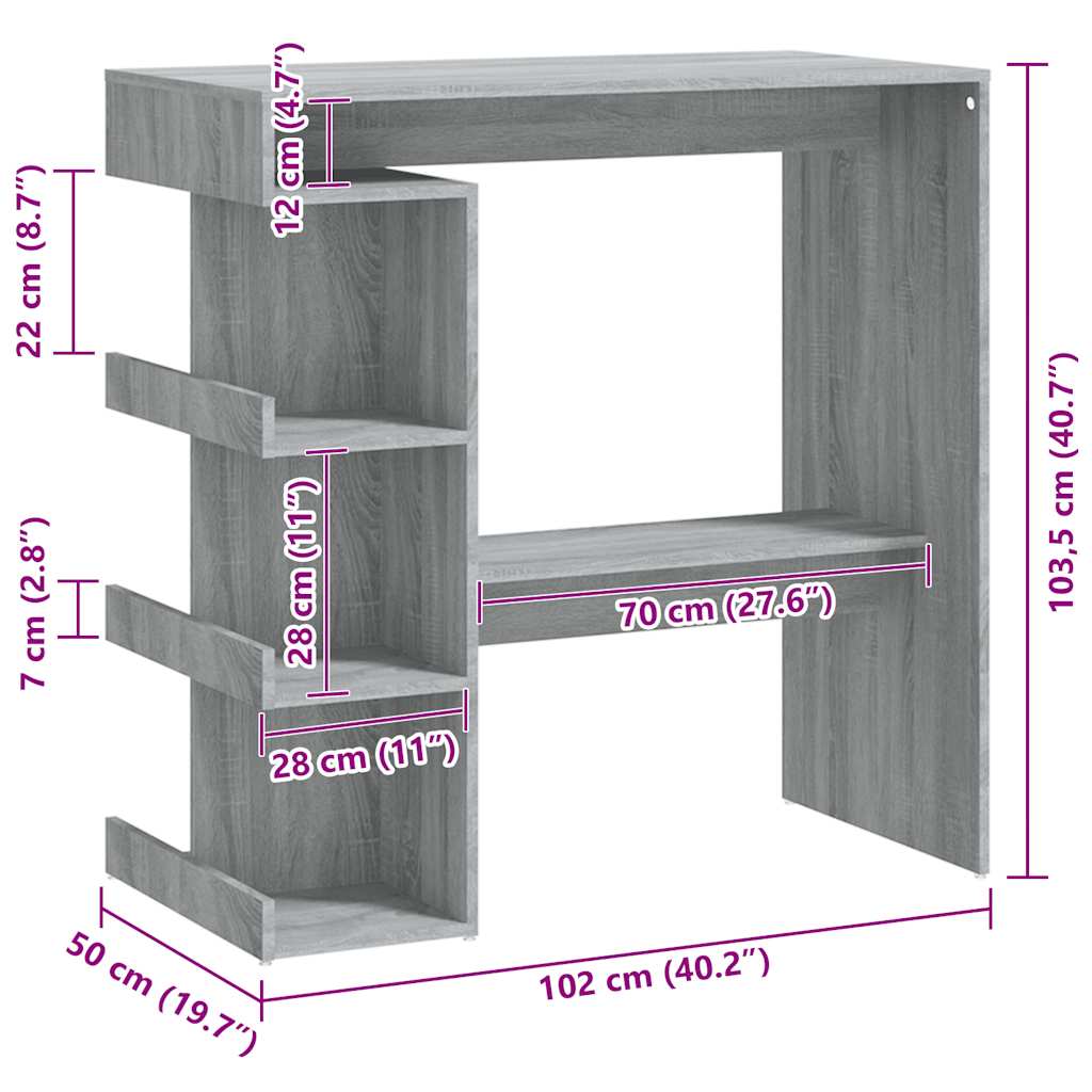 Bartisch mit Regal Grau Sonoma 100x50x101,5 cm