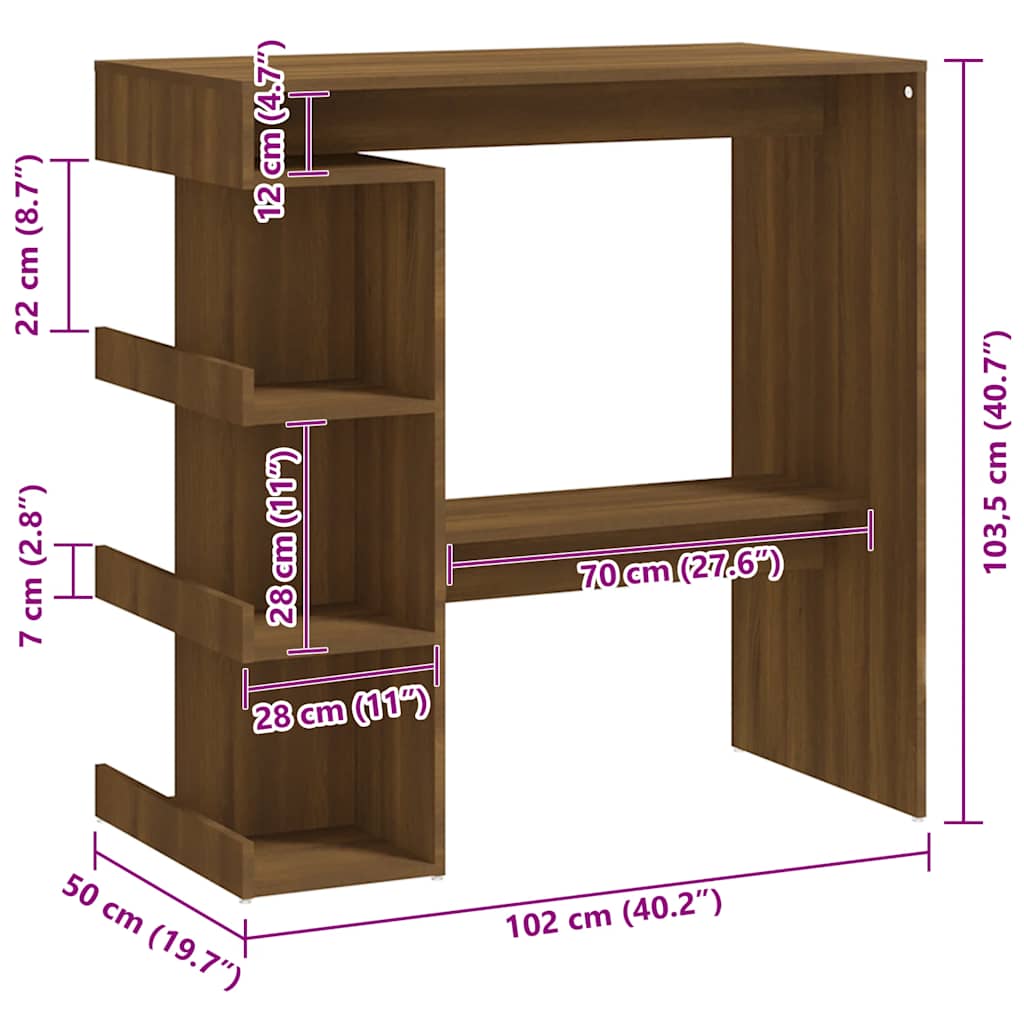 Bartisch mit Regal Braun Eiche 100x50x101,5cm Holzwerkstoff