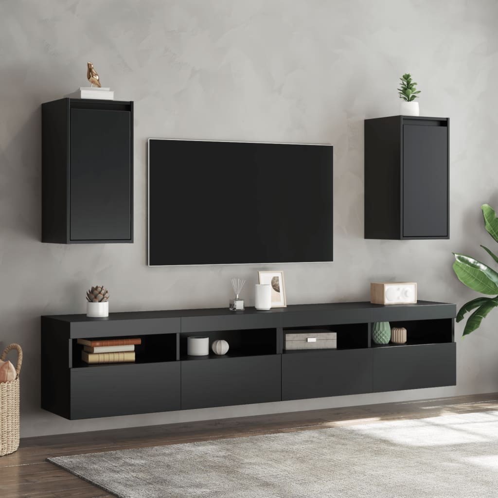 Wall Cabinets 2 pcs. Black 30x30x60 cm Solid Pine