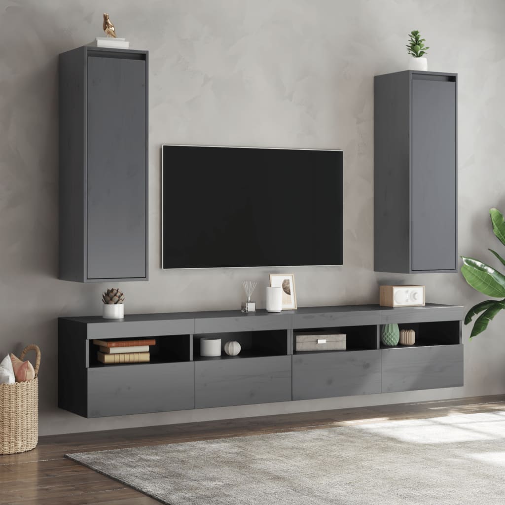 Wall Cabinets 2 pcs. Grey 30x30x100 cm Solid Pine