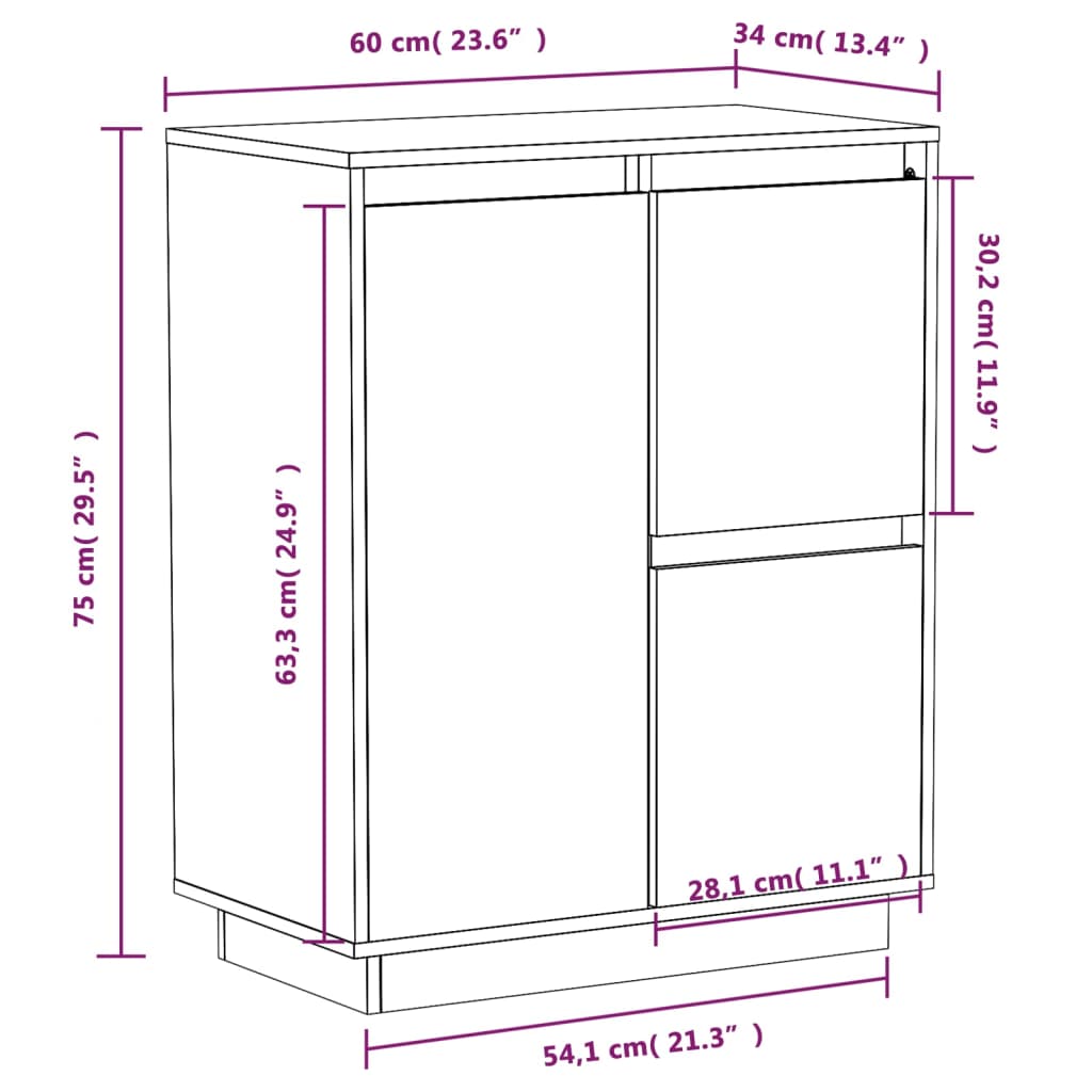 Sideboard Honigbraun 60x34x75 cm Massivholz Kiefer