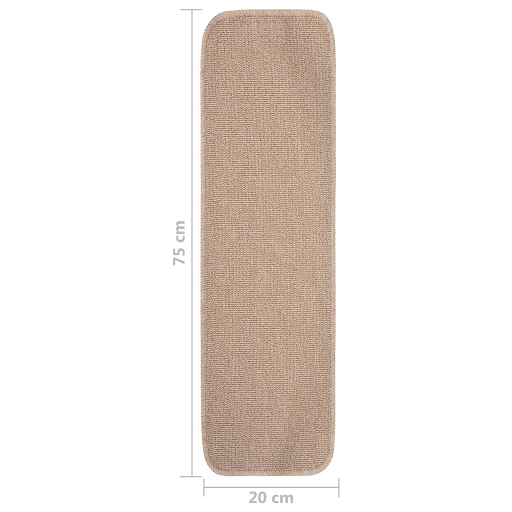 Anti-slip stair mats 15 pieces 75x20 cm beige rectangular