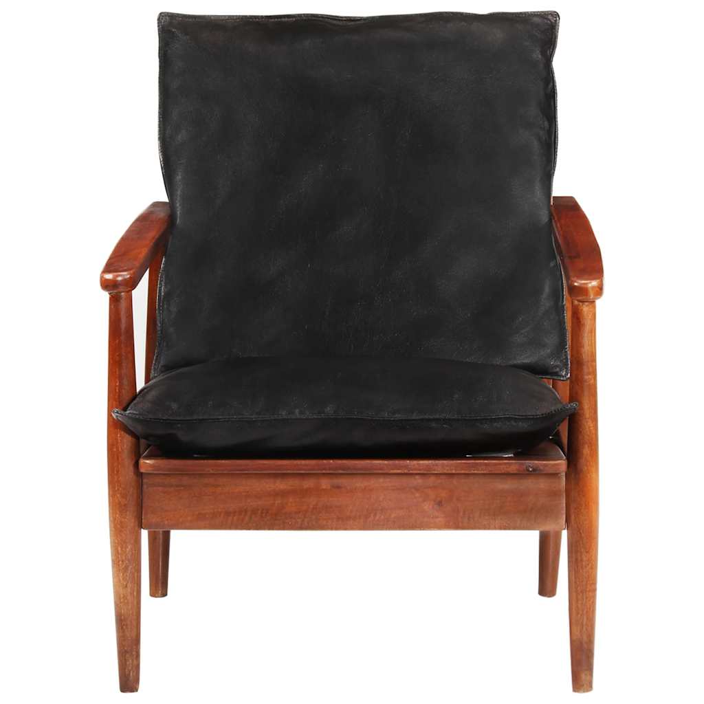Sessel Schwarz Echtleder und Massivholz Akazie