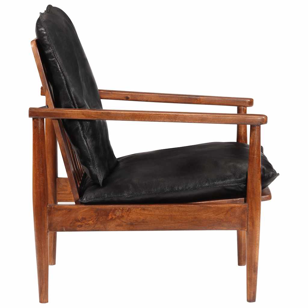 Sessel Schwarz Echtleder und Massivholz Akazie