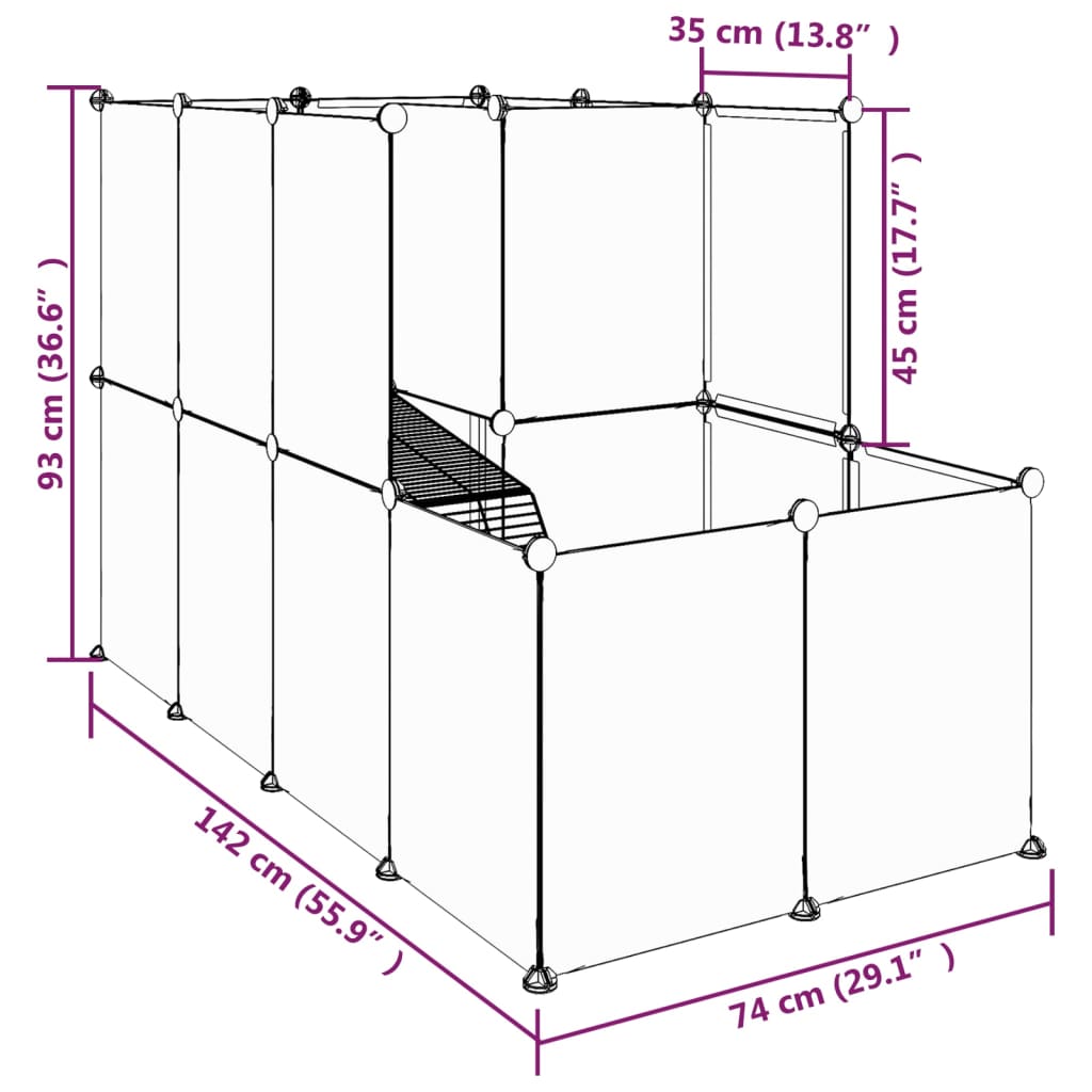 Kleintierkäfig Schwarz 142x74x93 cm PP und Stahl