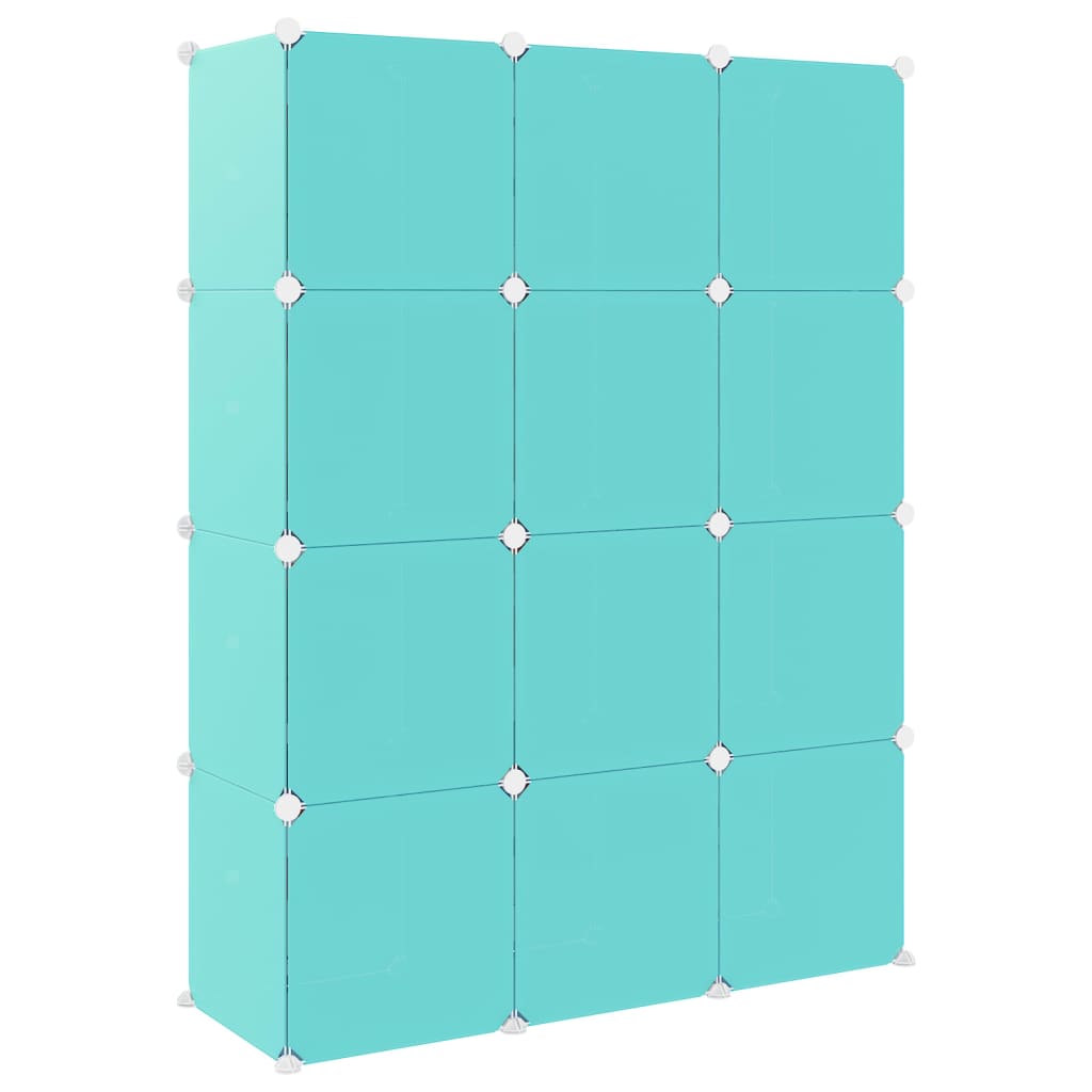 Children's wardrobe modular with 12 cubes green PP