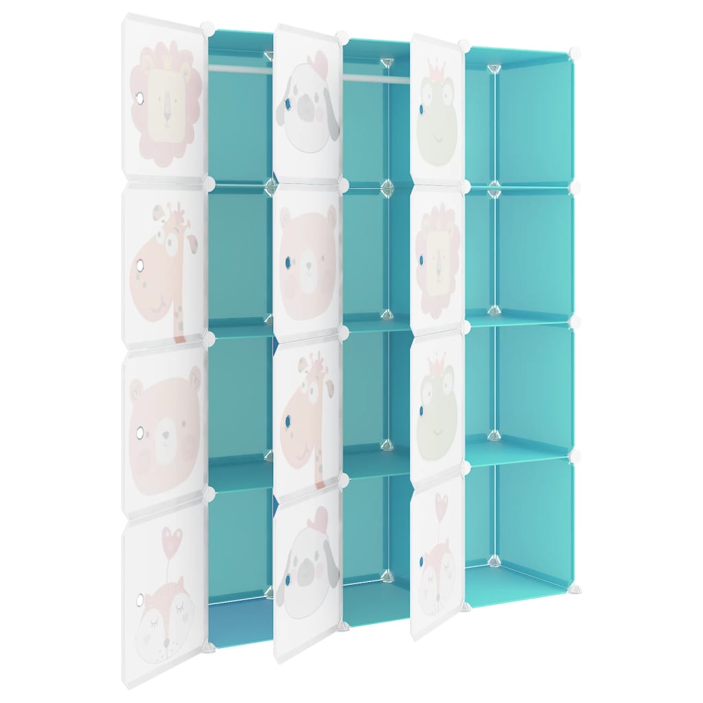 Children's wardrobe modular with 12 cubes green PP